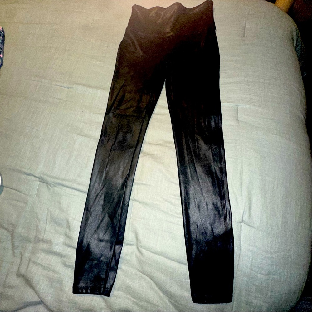 Spanx Faux Leather Leggings Black High Waist Shaper 2437 Womens CUT TAG